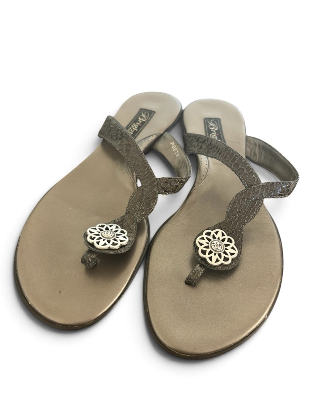 Brighton Poetry Silver Medallion Snakeskin Sandals